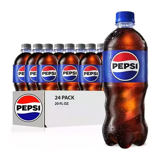 Pepsi Cola Soda, 20 fl oz Plastic Bottles, 24 Pack Carbonated Soft Drink