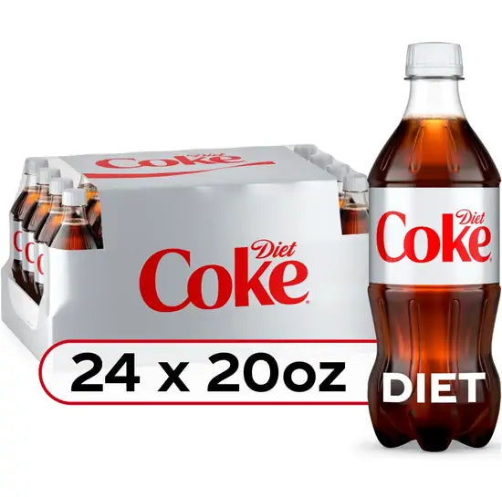 Diet Coke Soda Bottles, 20 fl oz Single Serve Soft Drink, Zero Sugar Cola, 24 Count